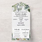 Elegant Waterverf Green Leaves Wedding All In One Uitnodiging (Binnen)