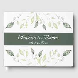 Elegant Waterverf Green Leaves Wedding Gastenboek