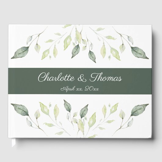 Elegant Waterverf Green Leaves Wedding Gastenboek (Voorkant)