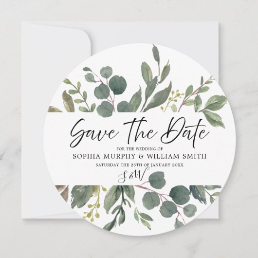 Elegant Waterverf Green Leaves Wedding Greenery Save The Date (Voorkant)