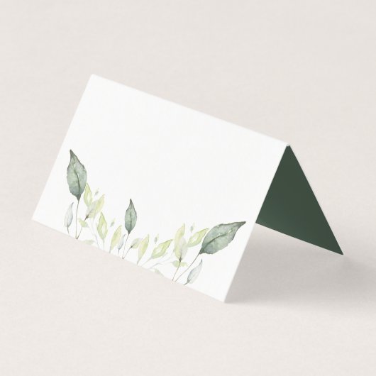 Elegant Waterverf Green Leaves Wedding Place Card Kaart (Voorkant)