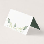 Elegant Waterverf Green Leaves Wedding Place Card Kaart (Achterkant)