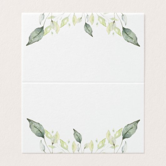 Elegant Waterverf Green Leaves Wedding Place Card Kaart (Buitenkant ongevouwen)