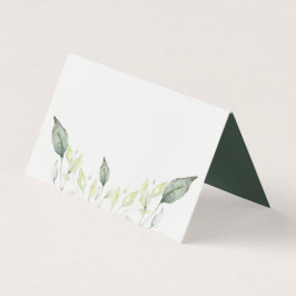 Elegant Waterverf Green Leaves Wedding Place Card Kaart