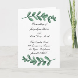 Elegant Waterverf Green Leaves Wedding Programme Kaart
