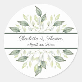 Elegant Waterverf Green Leaves Wedding Ronde Sticker