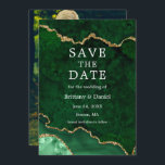 Elegant Waterverf Green Marble Agate Geode Foto Save The Date<br><div class="desc">Moderne elegante Waterverf Emerald Green en Gold Marble Agate Geode Save the Date Kaart - Foto terug</div>