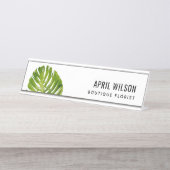 ELEGANT WATERVERF GREEN MONSTERA LEAF FOLIAGE BUREAU NAAMBORDJE (Voorkant)