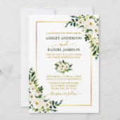 Elegant Waterverf Green White Floral Gold Wedding Kaart (Voorkant)