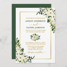 Elegant Waterverf Green White Floral Gold Wedding