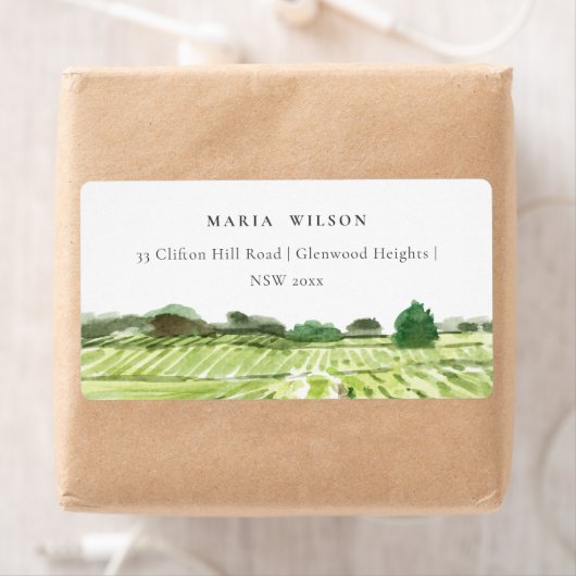 Elegant Waterverf Green Winery Vineyard Adres Etiket (Insitu)