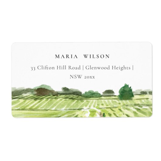 Elegant Waterverf Green Winery Vineyard Adres Etiket (Voorkant)