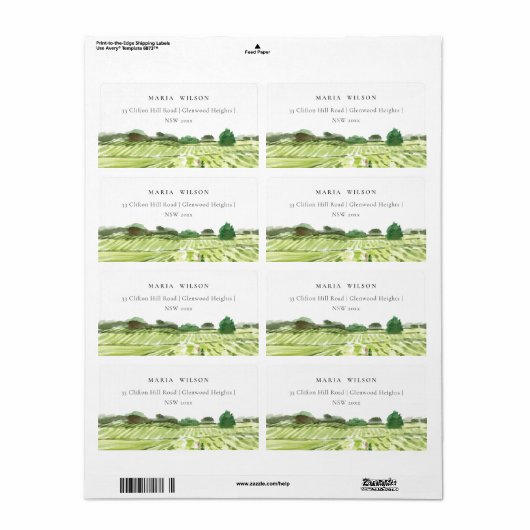 Elegant Waterverf Green Winery Vineyard Adres Etiket (Full Sheet)