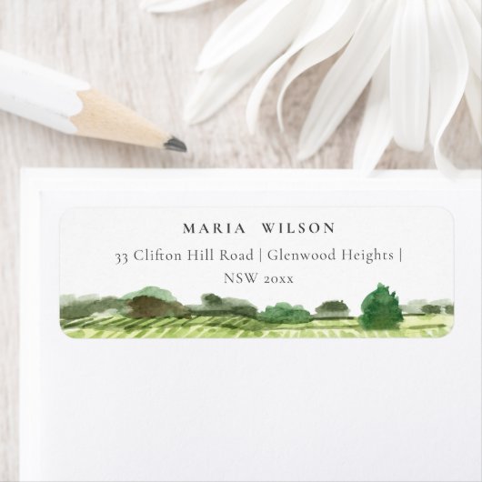 Elegant Waterverf Green Winery Vineyard Adres Etiket (Insitu)