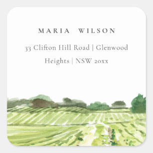 Elegant Waterverf Green Winery Vineyard Adres Vierkante Sticker