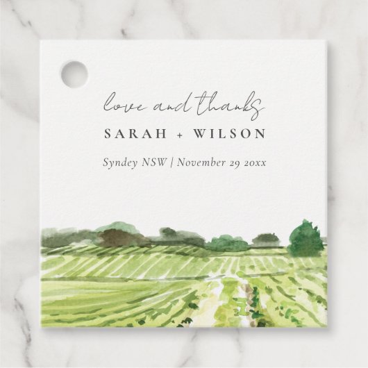 Elegant Waterverf Green Winery Vineyard Wedding Bedankjes Labels (Voorkant)