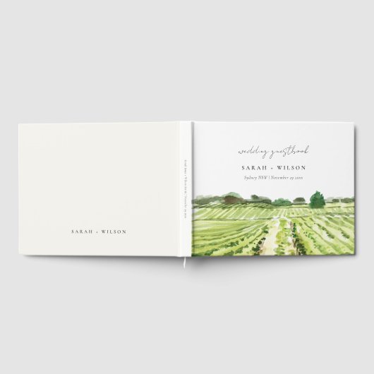 Elegant Waterverf Green Winery Vineyard Wedding Gastenboek (Volledig)