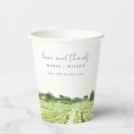 Elegant Waterverf Green Winery Vineyard Wedding Papieren Bekers (Voorkant)