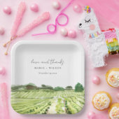 Elegant Waterverf Green Winery Vineyard Wedding Papieren Bordje (Feest)