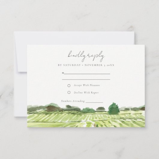 Elegant Waterverf Green Winery Vineyard Wedding RSVP Kaartje (Voorkant)