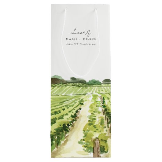 Elegant Waterverf Green Winery Vineyard Wedding Wijn Cadeautas (Achterkant)