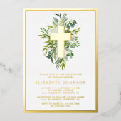 Elegant Waterverf Greenery Baptism Gold Folie Uitnodiging (Voorkant)