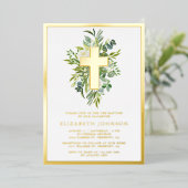 Elegant Waterverf Greenery Baptism Gold Folie Uitnodiging (Staand Voorkant)