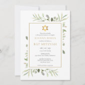 Elegant Waterverf Greenery Bat Mitzvah Kaart (Voorkant)