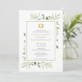 Elegant Waterverf Greenery Bat Mitzvah Kaart (Staand voorkant)