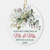 Elegant Waterverf Greenery Berries Kerstmis Keramisch Ornament (Links)