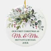 Elegant Waterverf Greenery Berries Kerstmis Keramisch Ornament (Achterkant)