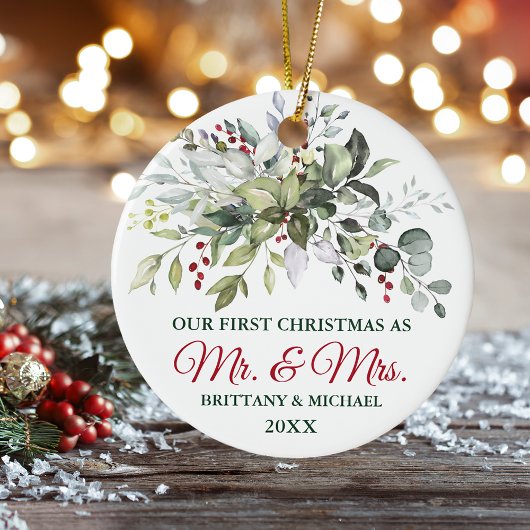Elegant Waterverf Greenery Berries Kerstmis Keramisch Ornament