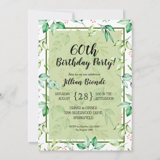 Elegant Waterverf Greenery Birthday Invitations (Voorkant)