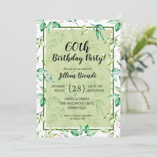 Elegant Waterverf Greenery Birthday Invitations (Staand voorkant)
