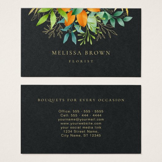 Elegant Waterverf Greenery Botanical Luxury Black Visitekaartje (Voorkant /achterkant)