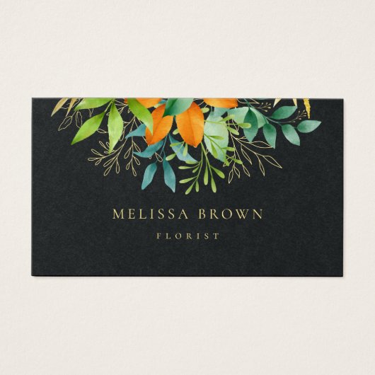Elegant Waterverf Greenery Botanical Luxury Black Visitekaartje (Voorkant)