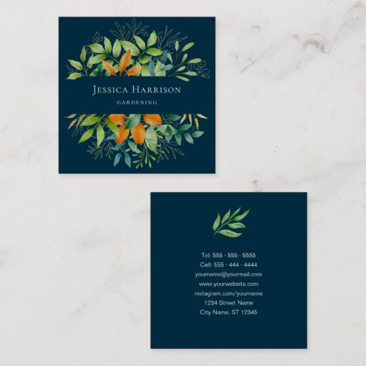 Elegant Waterverf Greenery Botanical Luxury Blue Vierkante Visitekaartje (Voorkant / Achterkant)