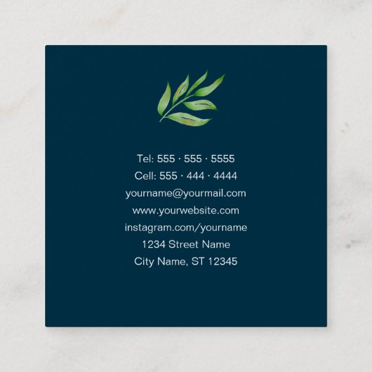 Elegant Waterverf Greenery Botanical Luxury Blue Vierkante Visitekaartje (Achterkant)