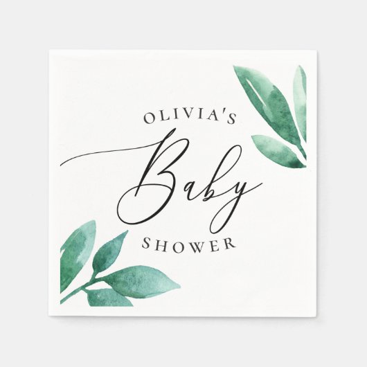 Elegant waterverf greenery botanisch baby shower servet (Voorkant)