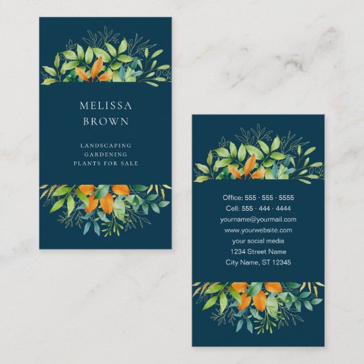 Elegant Waterverf Greenery Botanische Verticale Visitekaartje (Voorkant / Achterkant)