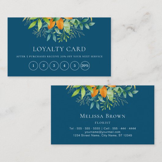 Elegant Waterverf Greenery Bouquet Botanical Blue Klantenkaartje (Voorkant / Achterkant)