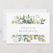 Elegant Waterverf Greenery Bridesmaid Kaart (Voorkant)