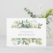 Elegant Waterverf Greenery Bridesmaid Kaart (Staand voorkant)