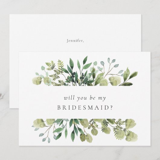 Elegant Waterverf Greenery Bridesmaid Kaart (Voorkant / Achterkant)