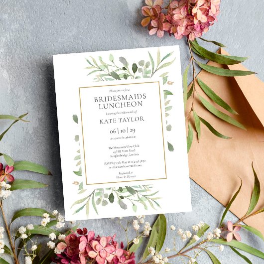 Elegant Waterverf Greenery Bridesmaids Luncheon Kaart