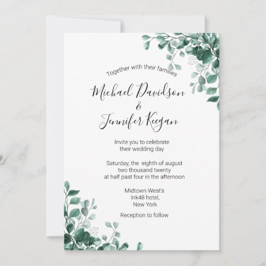 elegant waterverf greenery bruiloft uitnodiging (Voorkant)