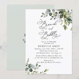 Elegant Waterverf Greenery Brunch & Bubble Shower Kaart