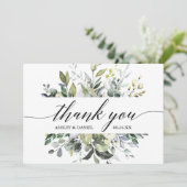 Elegant Waterverf Greenery Calligraphy Wedding Bedankkaart (Staand voorkant)