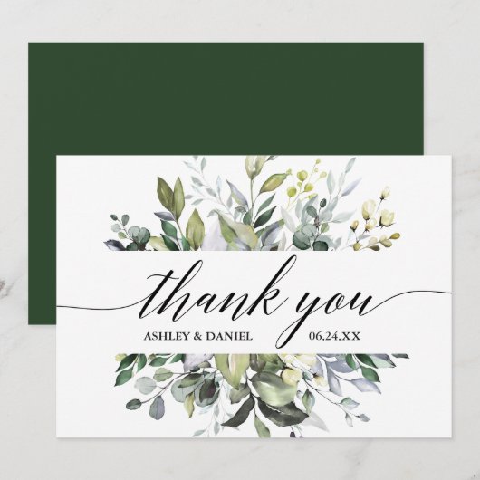 Elegant Waterverf Greenery Calligraphy Wedding Bedankkaart (Voorkant / Achterkant)