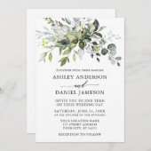 Elegant Waterverf Greenery Calligraphy Wedding Kaart (Voorkant / Achterkant)